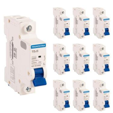 Imagem de 10 Disjuntores 25A Unipolar Tramontina TDJ3 Curva C 3kA
