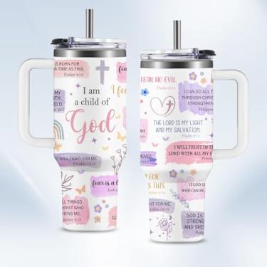 Imagem de Copos de viagem Christian Purple Child Of God Gifts for Women com alça 1,134 g Isolado Aço Inoxidável Cristão God Travel Cups - Inspirador Natal Religiões Presentes de Aniversário para Meninas Irmãs