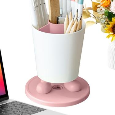 Imagem de Porta-Lápis Para Mesa - Organizador de Mesa Com Copo Porta-Canetas | Compartimento Giratório 360° Com 4 Divisórias, Organizador Moderno Para Decoração e Armazenamento de