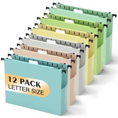 Imagem de Pastas de arquivo suspensas de plástico com capacidade extra, pacote com 12 pastas suspensas reforçadas, expansão de 5 cm, tamanho carta para arquivos em massa/gráficos médicos (cores Morandi)