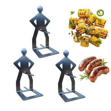 Imagem de 3 peças de suporte de salsicha para churrasco de aço inoxidável, novo torrador de salsicha engraçado 2025, suporte portátil de salsicha de churrasco para acampamento, suporte de cachorro-quente de