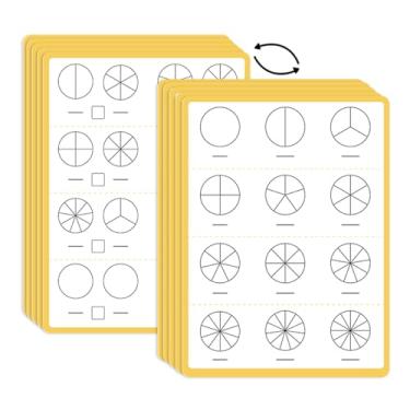 Imagem de Zwttey Folhas básicas para prática de fração dupla face apagáveis a seco: escreva as frações, frações equivalentes e comparando, material escolar primário manipulativo de matemática, quadros apagáveis