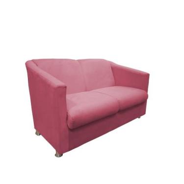 Imagem de Namoradeira Tila Decorativa Suede Rosa 2 Lugares Pés Cromado Ms Decor 