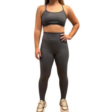 Imagem de Conjunto Feminino Fitness Legging Cós alto + Top Poliamida Blackout Ze
