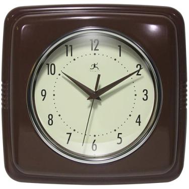 Imagem de Infinity Instruments Relógio de parede retrô quadrado, mogno, 23,5 cm