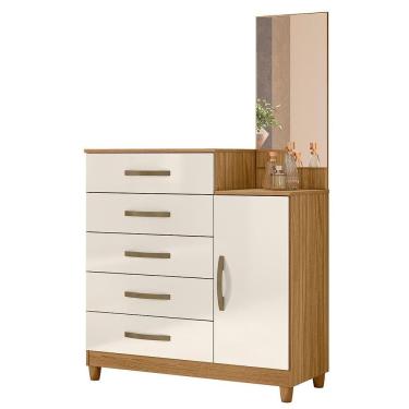 Imagem de Cômoda Sapateira Lisboa 5 Gavetas Freijó Off White Com Espelho - Moval Freijó Off White