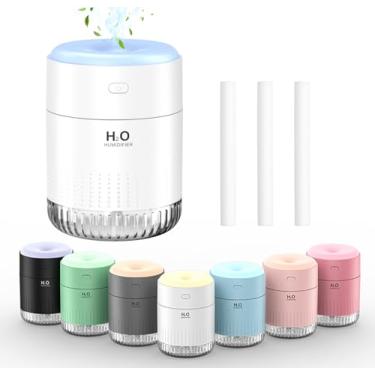 Imagem de SZO Umidificador pequeno portátil, 2025 novos umidificadores de mesa pessoais USB para quarto, viagem, escritório, casa, 2 modos de névoa silenciosos, desligamento automático (500 ml, branco)
