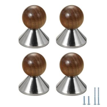 Imagem de Evionlin Puxadores de porta de armário de cozinha com base de latão com esfera de madeira cromada brilhante, 10 peças