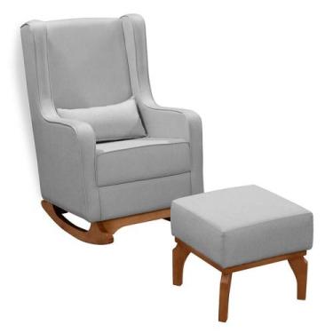 Imagem de Poltrona de Amamentação Retrô com Balanço Pés Canoa e Puff - Fratello,