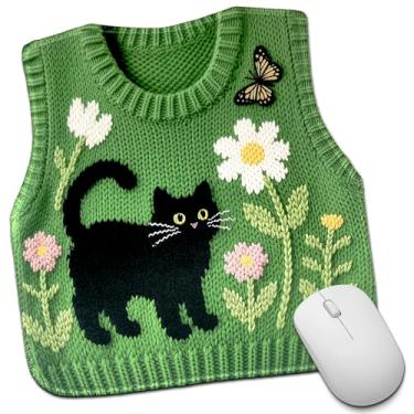 Imagem de Gato preto borboleta flor verde bonito suéter de malha padrão colete estampado mouse pad exclusivo romance em forma de roupa novidade engraçada