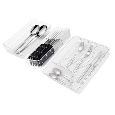 Imagem de Kit Organizador de Talher 5 Divisorias Porta Facas Para Gaveta Organizador Utensilios Grandes(Talher + Faca + Org Grande)