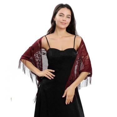 Imagem de Echarpe de Renda Xale Franja Sofisticação e Elegância Luxo - anjo da m