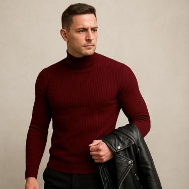 Imagem de Camisa Masculina Malha Canelada Manga Longa Gola Alta Slim Premium - D