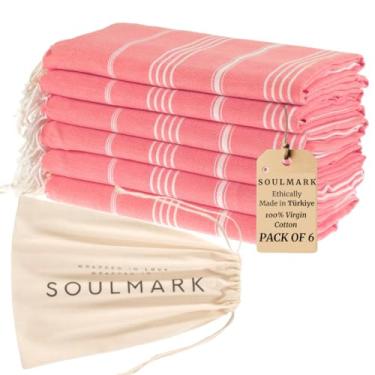 Imagem de SOULMARK Pacote com 6 toalhas de praia de algodão turco - grande 96,5 cm x 180,3 cm cobertor de praia de secagem rápida sem areia, leve, ultra absorvente, pré-lavado - feito em verde (vermelho salmão)