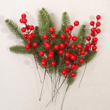 Imagem de Decoração artificial de galhos de pinheiro, bagas de azevinho, galhos de frutas vermelhas, guirlanda de árvore de Natal, presentes, casamento, decoração de casa