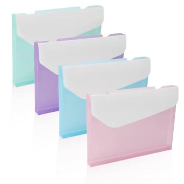 Imagem de BAYTORY 4 envelopes de plástico transparente, arquivo expansível de grande capacidade, pastas de documentos com fecho de pressão, bolsa de arquivamento à prova d'água com bolso, cores sortidas