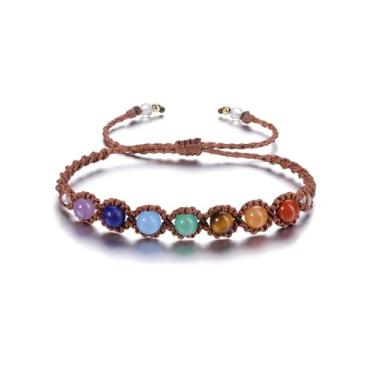 Imagem de Jovivi Pulseira De Cristais Cura Com 7 Chakras, 6 Mm, Pedra Preciosa Natural, Contas Redondas, Pulseiras Ioga, Corda Enrolada, Joias Ajustáveis Feitas À Mão, Presente Para Mulheres E Homens