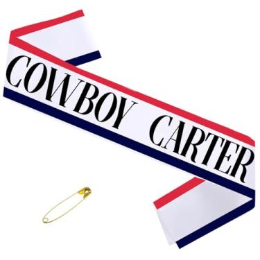 Imagem de Faixa Cowboy Carter com vermelho e azul; vaqueira americana; faixa grande de cowboy rodeio bang para shows, festivais; faixa ocidental para presentes para caubói, vaqueira, Natal, Dia dos Namorados