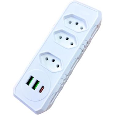 Imagem de Adaptador de Tomada 3 Entradas com 2 USB e 1 Tipo C Bivolt 2500W 10A 16,1 x 5,6cm Preto Branco (Branco)