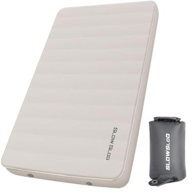 Imagem de Almofada de colchão de acampamento autoinflável para 2 pessoas, almofada de dormir de espuma de 10 cm de espessura para acampamento de barraca, almofada de dormir dupla para 4 estações com saco de