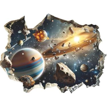 Imagem de Quanhaigou Adesivos de parede 3D Galaxy Outer Space Wall Decals Wall Murals Wallpaper Decor for Home Floor Living Room (universo planeta)