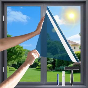 Imagem de Película de janela de privacidade unidirecional, película de janela PET à prova de estilhaçamento Flueen para controle de calor e 100% de proteção UV, tratamento de janela blackout para casa, portas