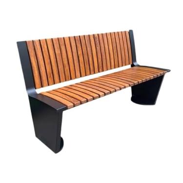 Imagem de YAYAOVP-24927 Banco externo com banco de encosto, estrutura de aço e superfície de madeira, para jardim, varanda, pátio, bancos de jardim