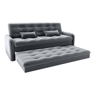 Imagem de Sofá Cama Reclinável 3 Lugares Casal Com Bicama Auxiliar Madalena Matrix Veludo Cinza
