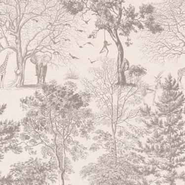 Imagem de HomKihapai Papel de parede Woodland Peel and Stick - Mural de árvore de floresta bege vintage para quarto, sala de estar, papel de contato com animais removíveis, papel de parede autoadesivo (creme