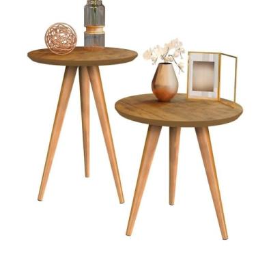 Imagem de Mesa Lateral e Canto de Sofá Classic Retrô com 3 Pernas Decoração(DUPLO - FREIJÓ)