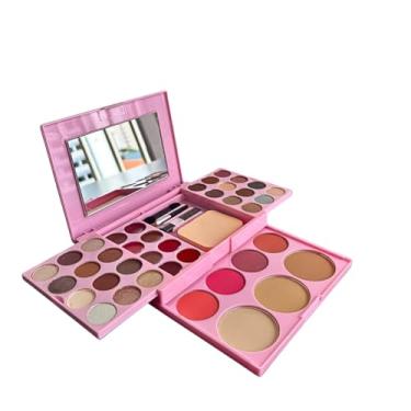 Imagem de Kit de Maquiagem Completo 42 Itens, 24 Sombras, 8 Batons, 3 Pincéis, Espelho, Estojo Rosa