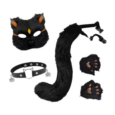 Imagem de Dynwave Conjunto de máscara e cauda de gato e, colar para festa de aniversário, baile de máscaras show, Ouro Preto