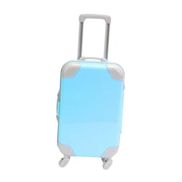 Imagem de Fenteer Mala de boneca de 18 polegadas, brinquedo de bebê, brinquedo de faz de conta, caixa de bagagem, carrinho de transporte, acessórios para bonecas, Azul