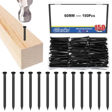 Imagem de Glarks 150 peças de pregos de aço de tijolo de 60 mm, pregos de hardware de aço carbono preto, pregos de acabamento, pregos para pendurar com imagem e trança, pregos de madeira, pregos de cimento para