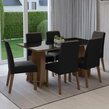 Imagem de Conjunto Sala de Jantar Tampo de Vidro 6 Cadeiras Rustic/Preto/Oxford Madrid Madesa