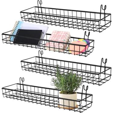 Imagem de 4 cestos de arame, painel de grade de parede, cestos de pendurar na parede, sem perfuração, cestos para pendurar na parede, cesta de armazenamento de parede para cozinha, banheiro, decoração de casa
