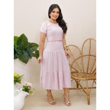 Imagem de Vestido Elegante Rodado Lese Manga Curta Moda Evangélica - Generic, Ro