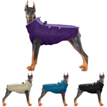 Imagem de IDOMIK Casaco quente de inverno para cães com arnês embutido, casacos de clima frio para cães com zíper, jaqueta de neve para animais de estimação repelente de água, lã espessa, roupa de neve à prova