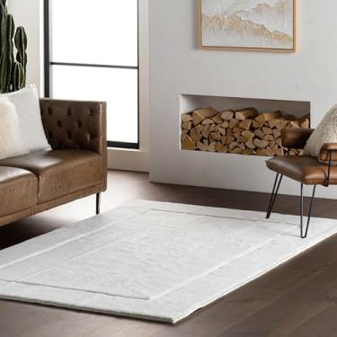 Imagem de Nuloom Auralyn Tapete sólido lavável à máquina de 1,8 m x 2,5 m para sala de estar, quarto, sala de jantar, branco