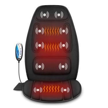 Imagem de Snailax Almofada de assento de massagem com calor – almofada de suporte extra de espuma viscoelástica no pescoço e lombar, 10 motores de massagem com vibração, 2 níveis de calor, almofada de cadeira massageadora para as costas – preta