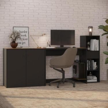 Imagem de Conjunto De Escritório 3 Peças Tech Office Mesa Armário E Ap - Preto E