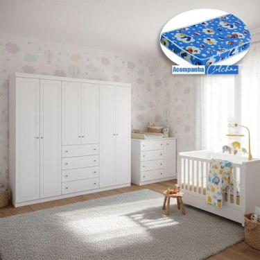 Imagem de Quarto Infantil Americano 6 Portas Ambiente com Berço Tutto New Branco