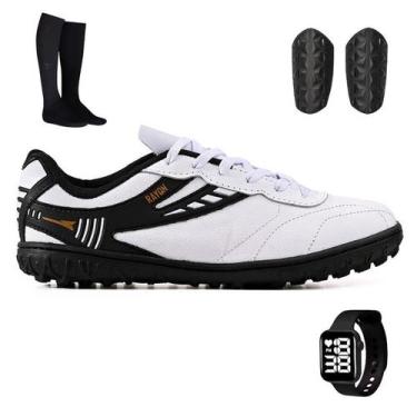 Imagem de Kit com Chuteira Masculina + Meião e Caneleira + Relógio - Light, Bran