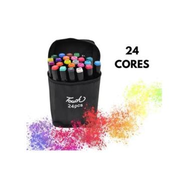 Imagem de Canetinha Touch 24 Cores Ponta Dupla + Livro de Colorir Capa Dura 50 P