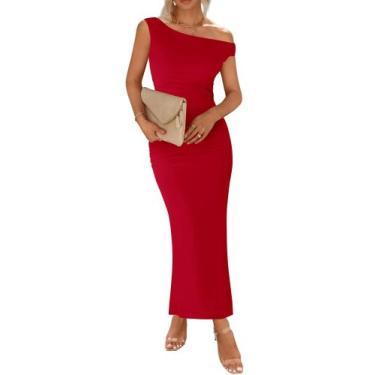 Imagem de Vestido maxi BTFBM feminino de verão em um ombro com fenda franzida