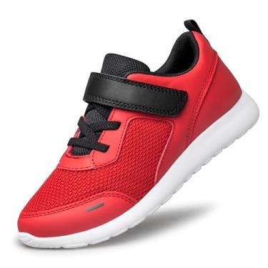 Imagem de MURDESOT Tênis infantil infantil para meninos e meninas atléticas com alça esportiva para crianças pequenas/crianças grandes, Vermelho e branco005, 15