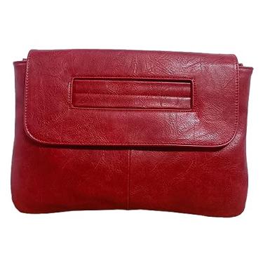Imagem de NIGEDU Bolsas femininas de couro PU bolsa de mão feminina bolsa carteiro grande sólida alta capacidade, Vermelho