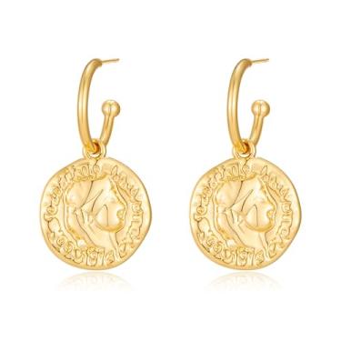 Imagem de FAMARINE Brincos de moeda de ouro para mulheres, brincos delicados, joias hipoalergênicas de ouro da moda