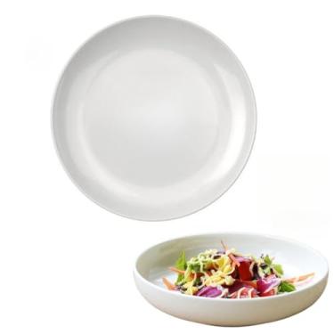 Imagem de Jogo Kit 06 Pratos Fundo Branco Vidro Opaline Redondo Com Borda Decorada Para Jantar