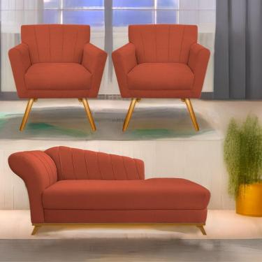 Imagem de Kit Diva Recamier Vanessa 185Cm Lado Direito E 02 Poltronas Laura Suede Cor Terracota